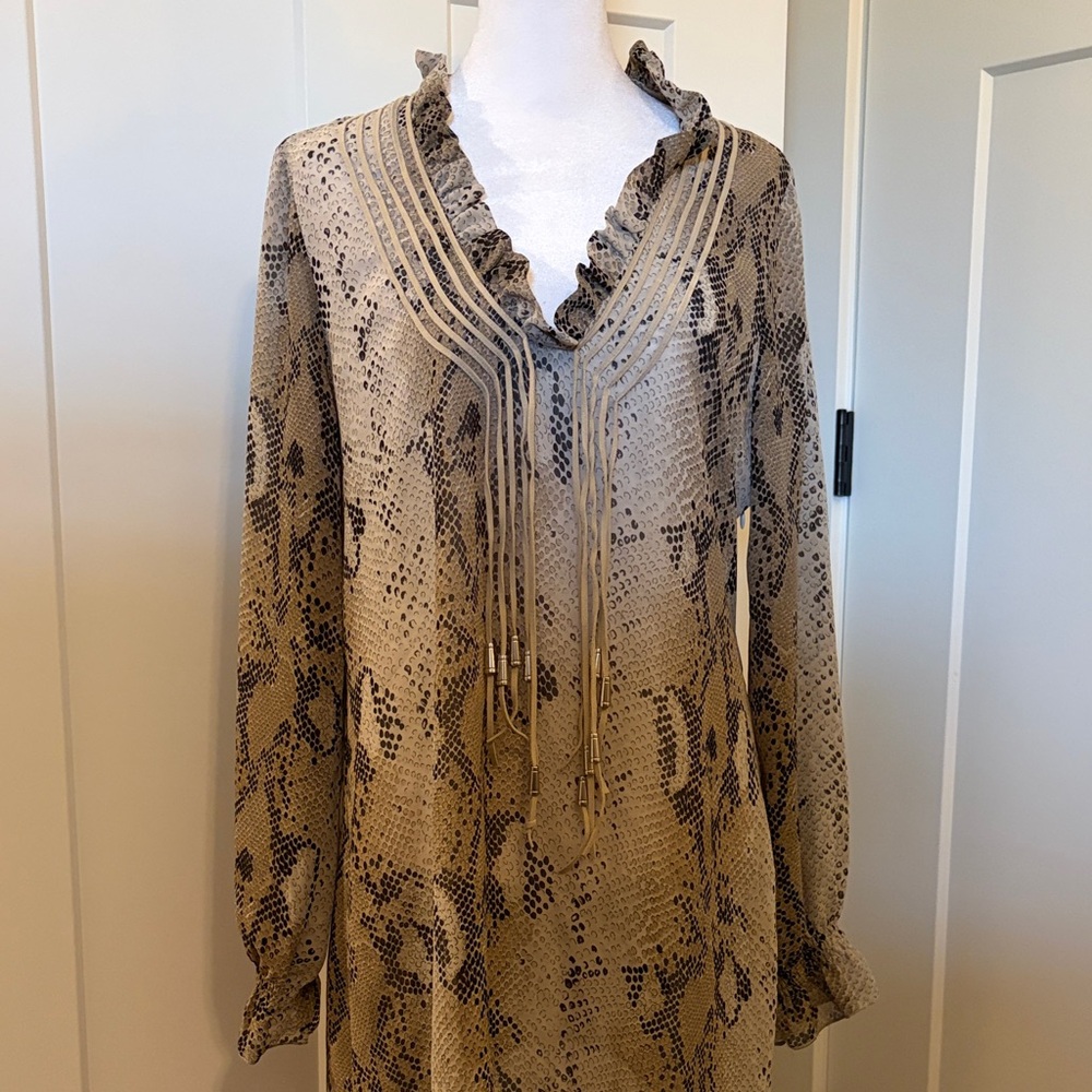 Saopaulo Women's Tan Black Snake Print Long Sleeve Dress Size 10 Western Chic